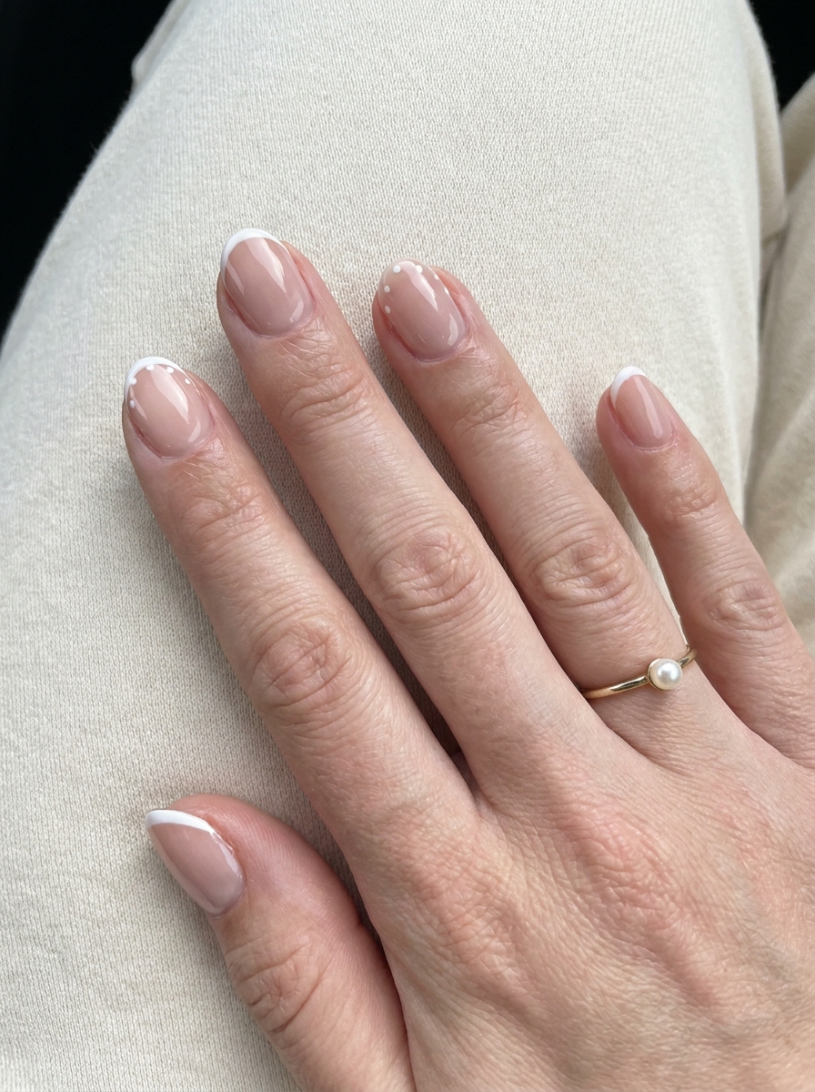 Polka Dot French Nails mit kleinen Punkten entlang der French Tips